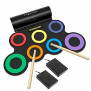 ZMKIAG Electronic Drum Set, 7-Drum Practice Pad with Headphone Jack, Roll-up Drum Kit Machine with Built-in Speaker Drum Pedals, Great Christmas Holiday Gifts for Kids
